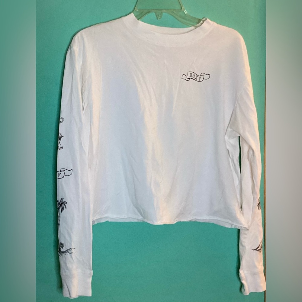 Roxy Long Sleeve Logo Crop Tee Oversized XS